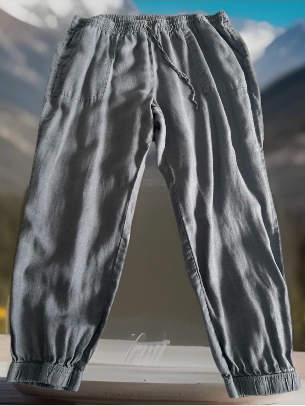 Ellen Tracy XXL 2XL Grey 100% Linen Jogger Pull On Drawstring Pants Beach Casual